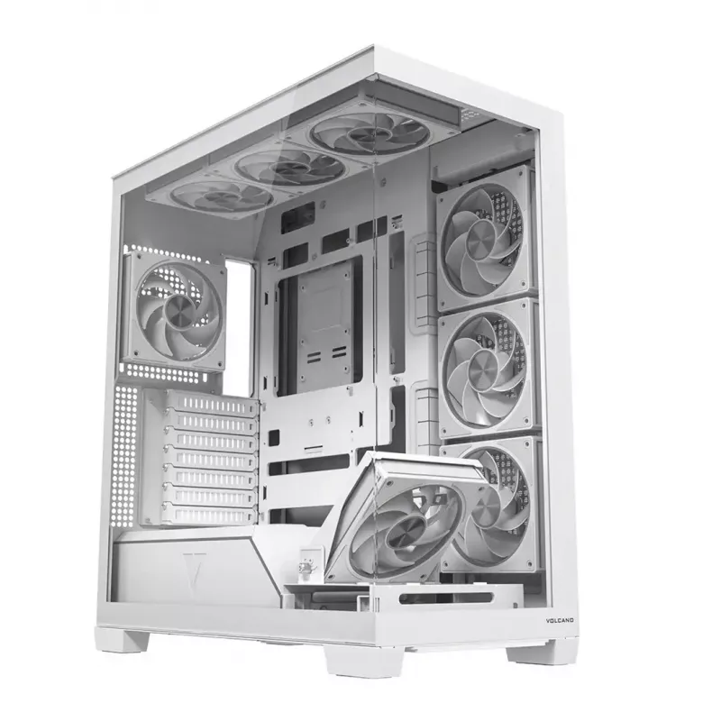PC korpusas MODECOM VOLCANO STELLAR PLUS ARGB MIDI 8F WHITE — midi bokštas, ATX, grūdintas stiklas, ARGB apšvietimas, 8 ventiliatoriai, GPU iki 42 cm