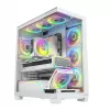 PC korpusas MODECOM VOLCANO STELLAR PLUS ARGB MIDI 8F WHITE — midi bokštas, ATX, grūdintas stiklas, ARGB apšvietimas, 8 ventiliatoriai, GPU iki 42 cm