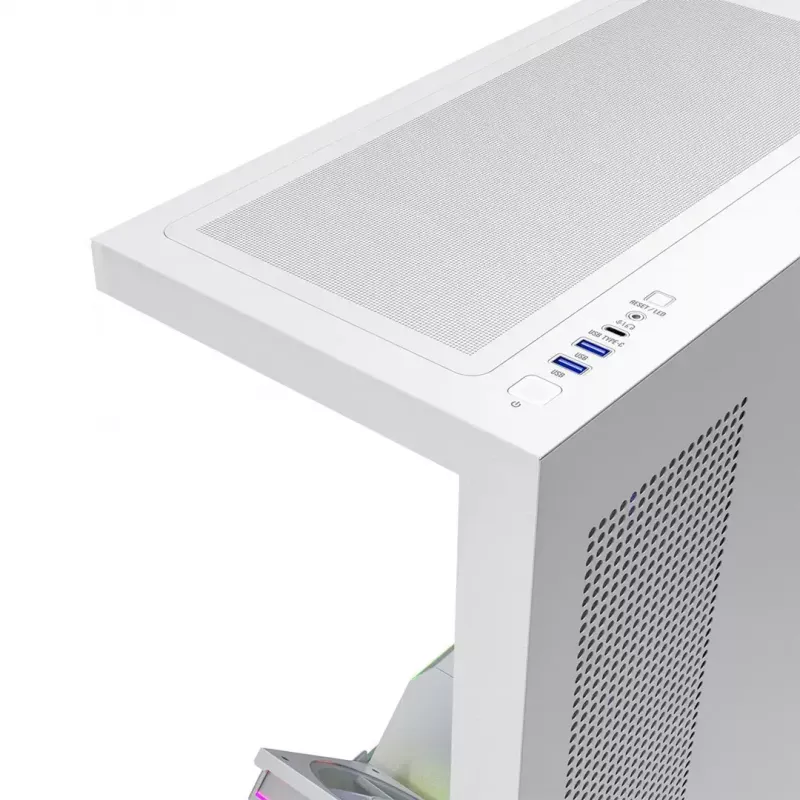 PC korpusas MODECOM VOLCANO STELLAR PLUS ARGB MIDI 8F WHITE — midi bokštas, ATX, grūdintas stiklas, ARGB apšvietimas, 8 ventiliatoriai, GPU iki 42 cm
