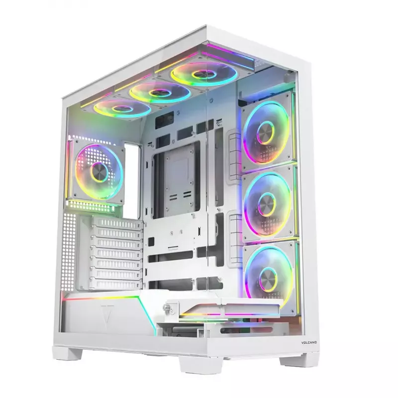 PC korpusas MODECOM VOLCANO STELLAR PLUS ARGB MIDI 8F WHITE — midi bokštas, ATX, grūdintas stiklas, ARGB apšvietimas, 8 ventiliatoriai, GPU iki 42 cm
