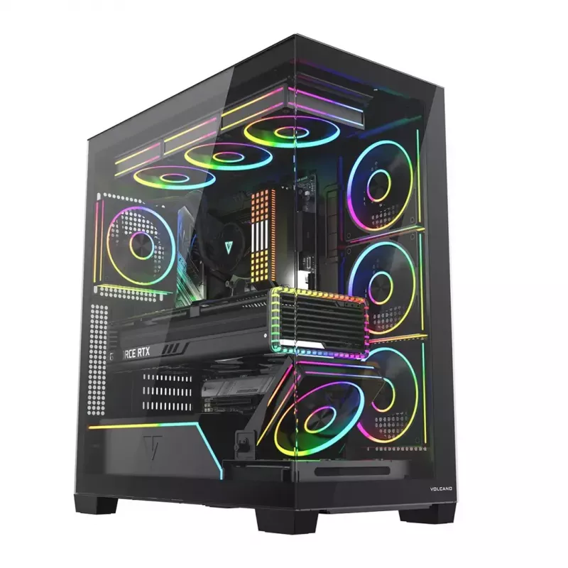 PC mid-tower korpusas MODECOM VOLCANO STELLAR PLUS ARGB MIDI, 5 priekiniai ventiliatoriai, grūdintas stiklas, USB-C