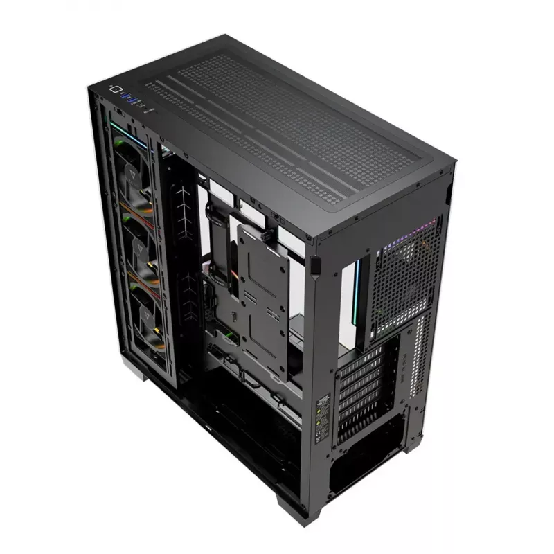 PC mid-tower korpusas MODECOM VOLCANO STELLAR PLUS ARGB MIDI, 5 priekiniai ventiliatoriai, grūdintas stiklas, USB-C
