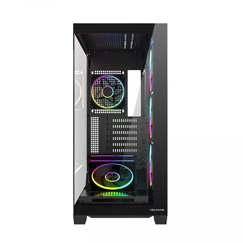 PC mid-tower korpusas MODECOM VOLCANO STELLAR PLUS ARGB MIDI, 5 priekiniai ventiliatoriai, grūdintas stiklas, USB-C