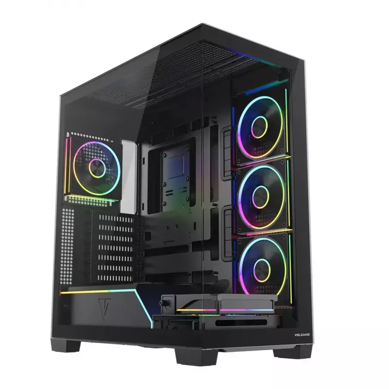 PC mid-tower korpusas MODECOM VOLCANO STELLAR PLUS ARGB MIDI, 5 priekiniai ventiliatoriai, grūdintas stiklas, USB-C