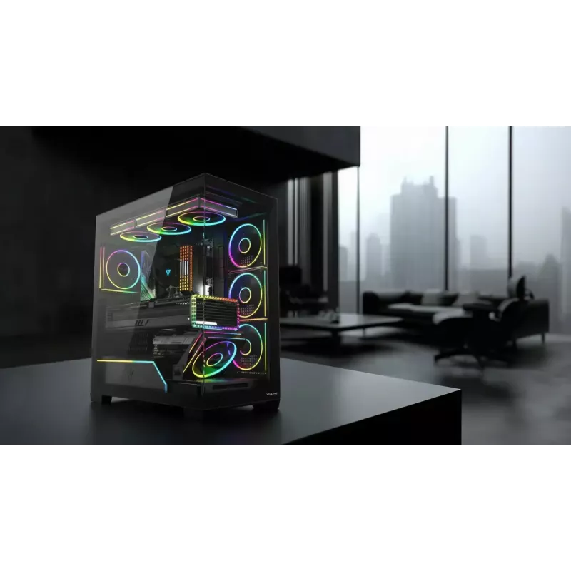 PC mid-tower korpusas MODECOM VOLCANO STELLAR PLUS ARGB MIDI, 5 priekiniai ventiliatoriai, grūdintas stiklas, USB-C