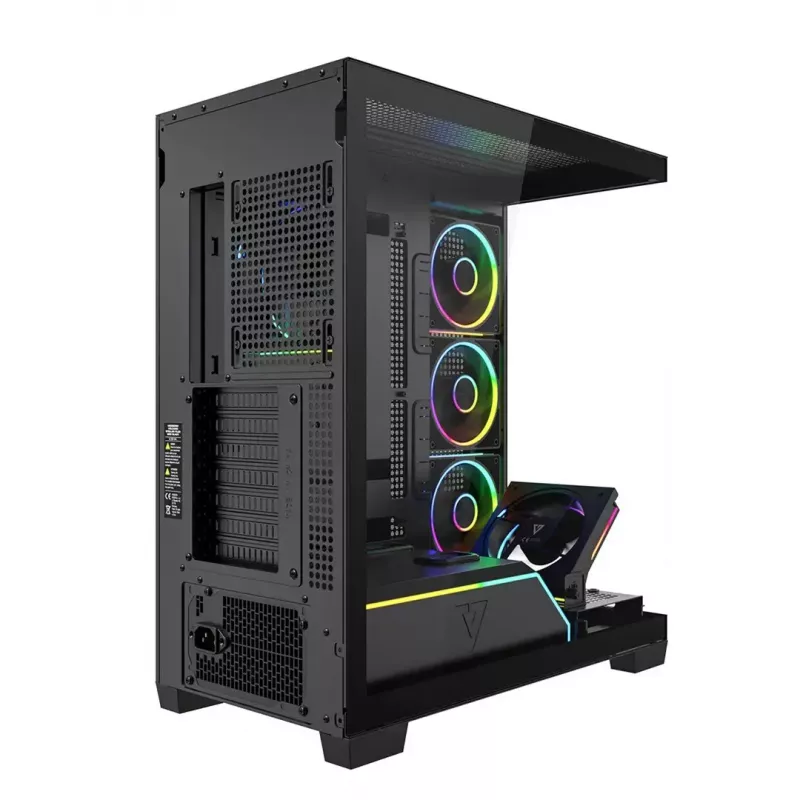PC mid-tower korpusas MODECOM VOLCANO STELLAR PLUS ARGB MIDI, 5 priekiniai ventiliatoriai, grūdintas stiklas, USB-C