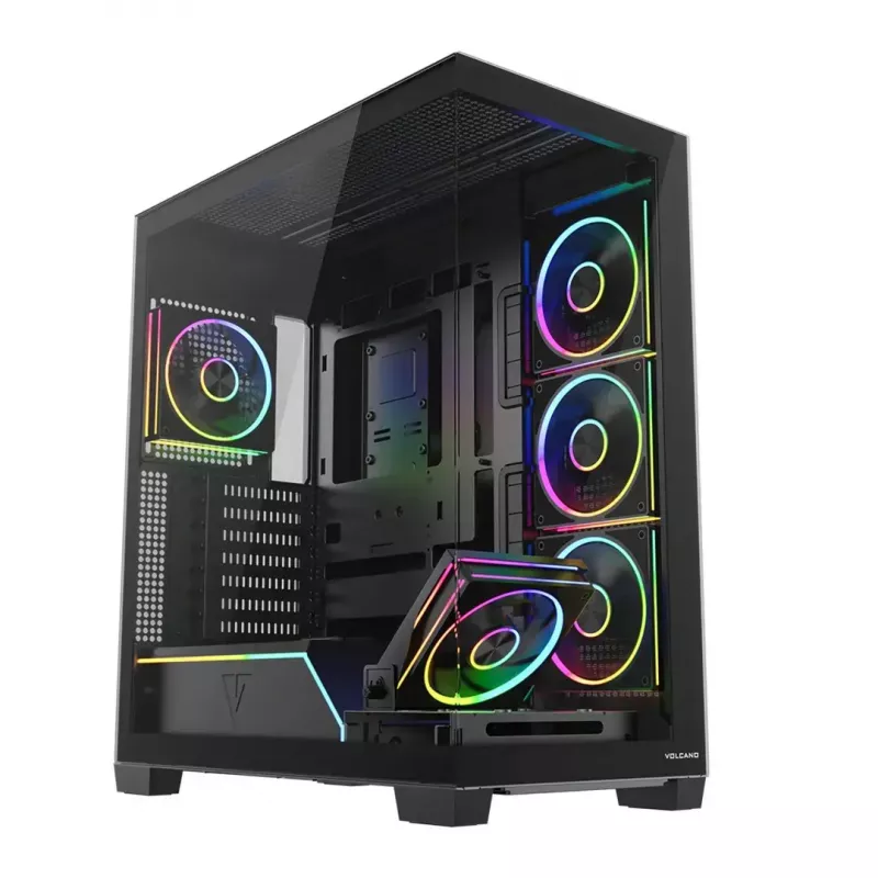 PC mid-tower korpusas MODECOM VOLCANO STELLAR PLUS ARGB MIDI, 5 priekiniai ventiliatoriai, grūdintas stiklas, USB-C
