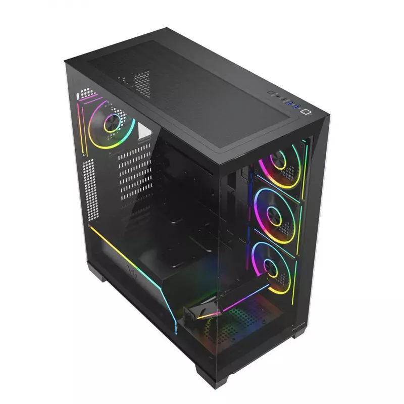 PC mid-tower korpusas MODECOM VOLCANO STELLAR PLUS ARGB MIDI, 5 priekiniai ventiliatoriai, grūdintas stiklas, USB-C
