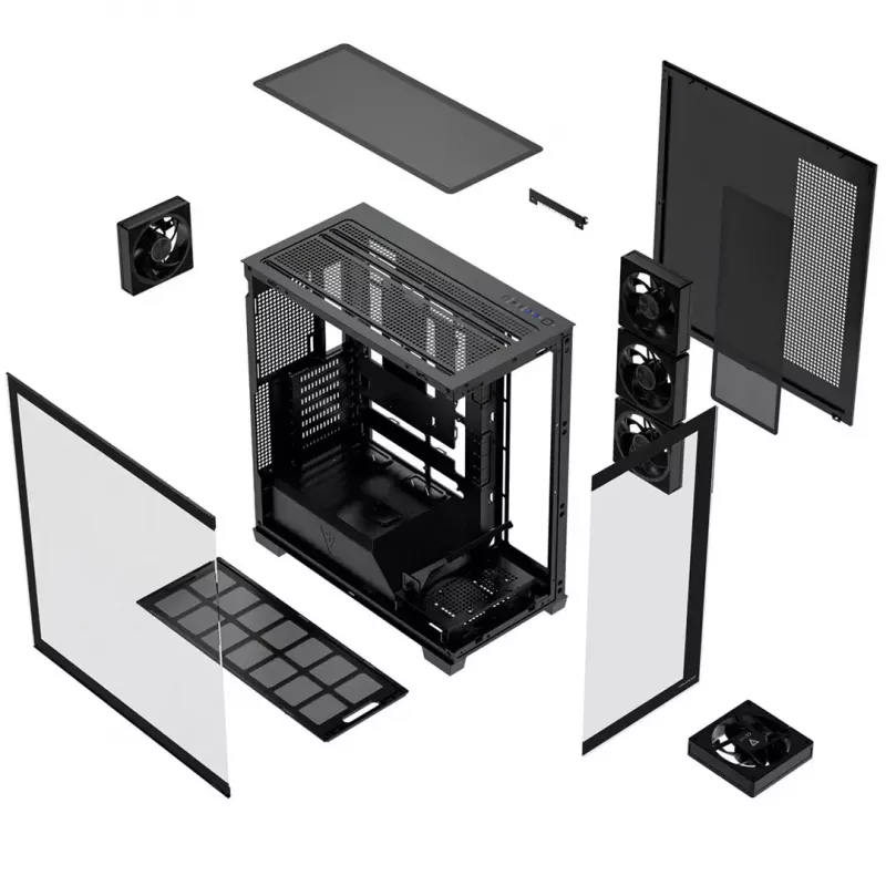 PC mid-tower korpusas MODECOM VOLCANO STELLAR PLUS ARGB MIDI, 5 priekiniai ventiliatoriai, grūdintas stiklas, USB-C