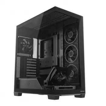PC mid-tower korpusas MODECOM VOLCANO STELLAR PLUS ARGB MIDI, 5 priekiniai ventiliatoriai, grūdintas stiklas, USB-C