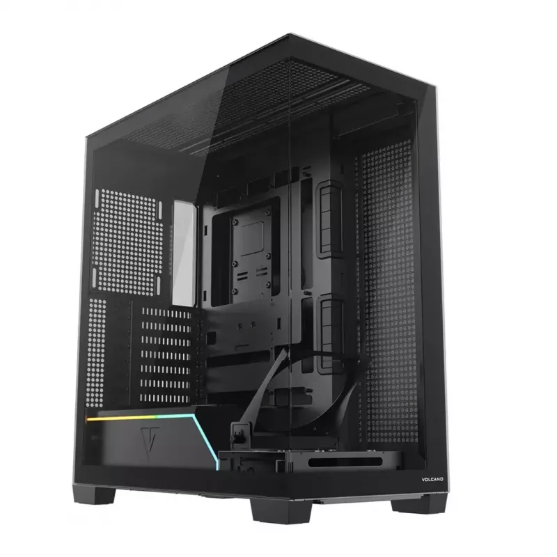 PC korpusas MODECOM VOLCANO STELLAR PLUS MIDI Juoda — midi bokštas ATX, grūdintas stiklas, USB-C, palaiko iki 420 mm GPU