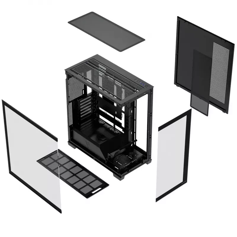 PC korpusas MODECOM VOLCANO STELLAR PLUS MIDI Juoda — midi bokštas ATX, grūdintas stiklas, USB-C, palaiko iki 420 mm GPU