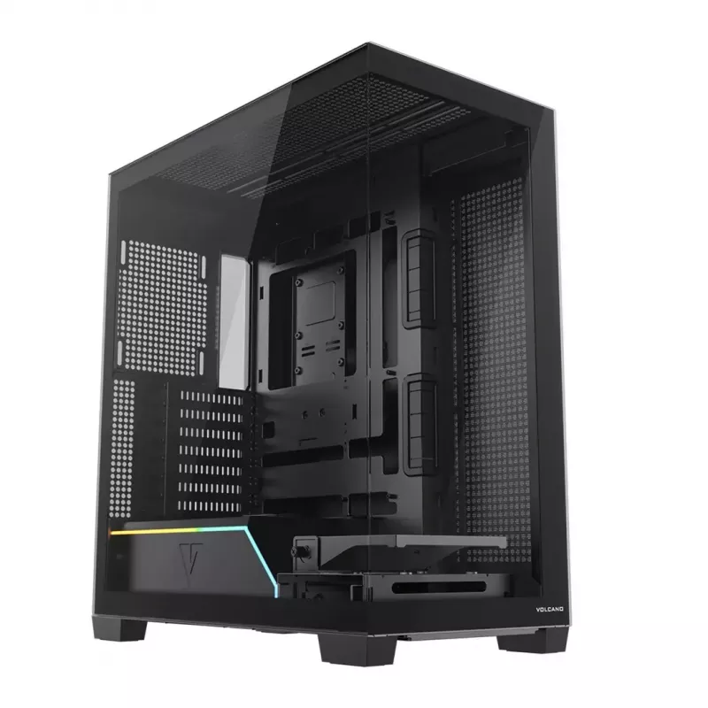PC korpusas MODECOM VOLCANO STELLAR PLUS MIDI Juoda — midi bokštas ATX, grūdintas stiklas, USB-C, palaiko iki 420 mm GPU