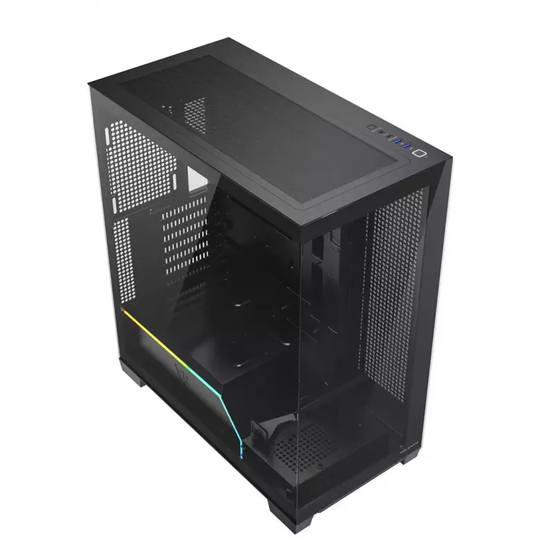 PC korpusas MODECOM VOLCANO STELLAR PLUS MIDI Juoda — midi bokštas ATX, grūdintas stiklas, USB-C, palaiko iki 420 mm GPU