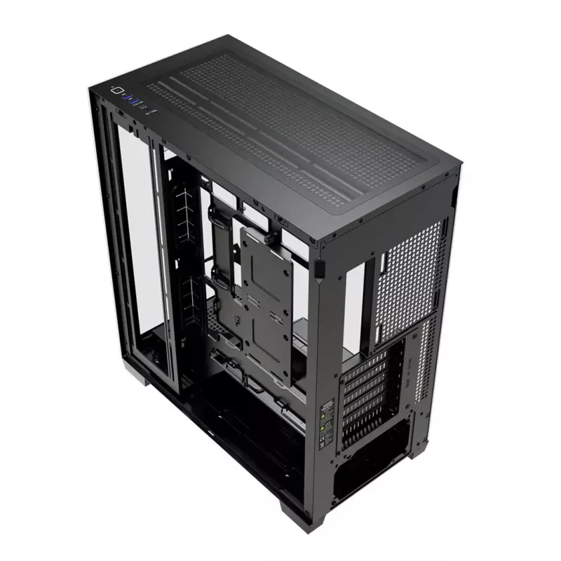 PC korpusas MODECOM VOLCANO STELLAR PLUS MIDI Juoda — midi bokštas ATX, grūdintas stiklas, USB-C, palaiko iki 420 mm GPU