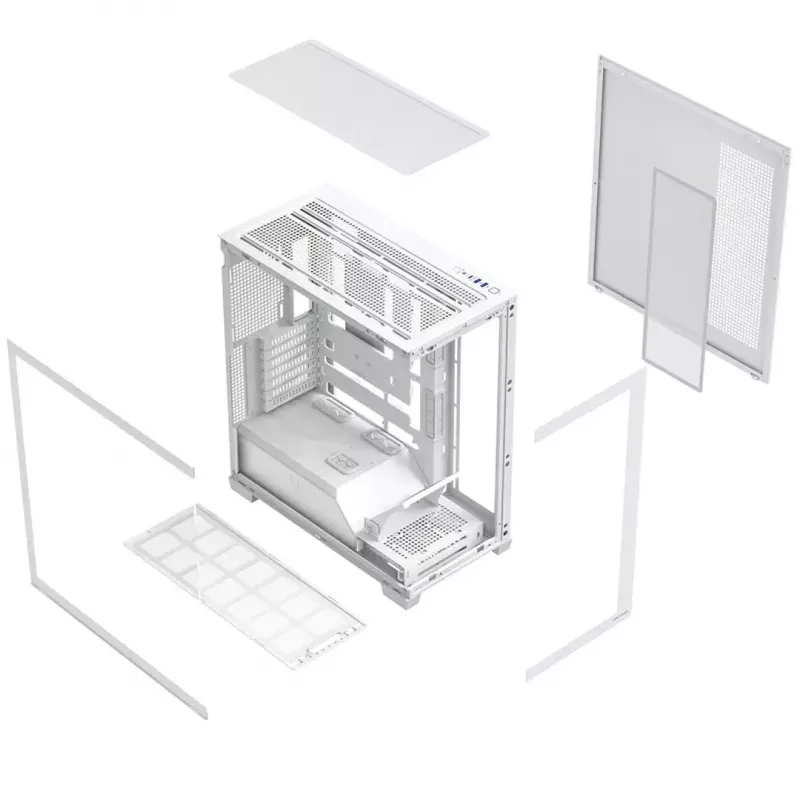 PC korpusas MODECOM VOLCANO STELLAR PLUS MIDI WHITE — Midi Tower, microATX, grūdintas stiklas, USB-C, palaiko GPU 420 mm