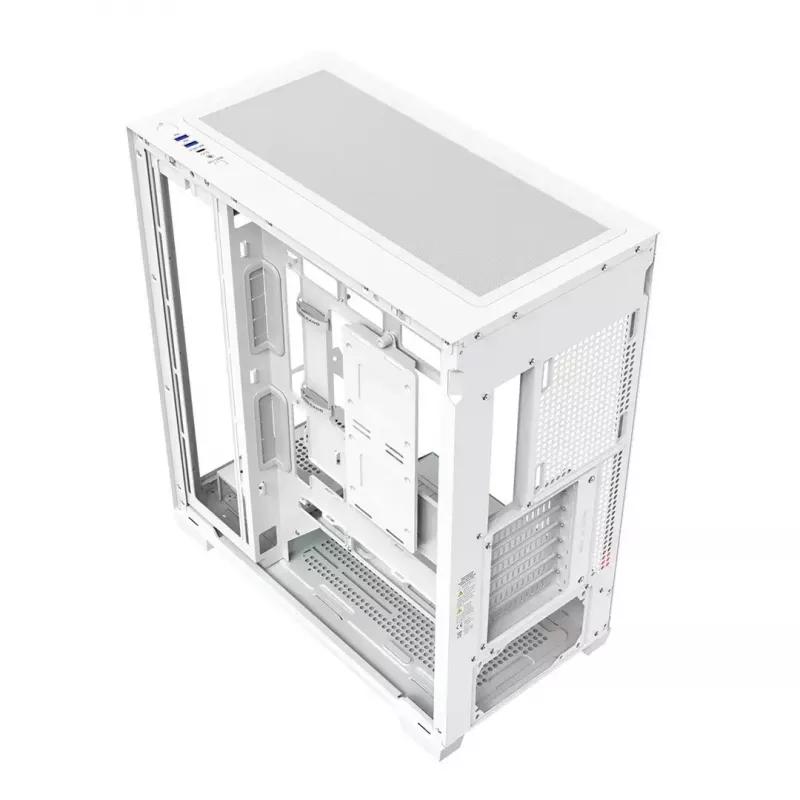 PC korpusas MODECOM VOLCANO STELLAR PLUS MIDI WHITE — Midi Tower, microATX, grūdintas stiklas, USB-C, palaiko GPU 420 mm