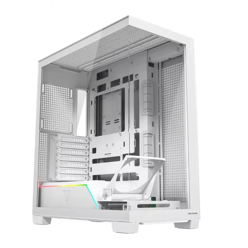 PC korpusas MODECOM VOLCANO STELLAR PLUS MIDI WHITE — Midi Tower, microATX, grūdintas stiklas, USB-C, palaiko GPU 420 mm