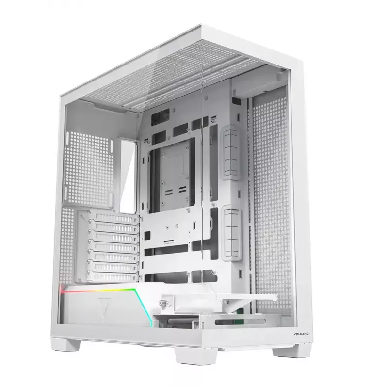 PC korpusas MODECOM VOLCANO STELLAR PLUS MIDI WHITE — Midi Tower, microATX, grūdintas stiklas, USB-C, palaiko GPU 420 mm