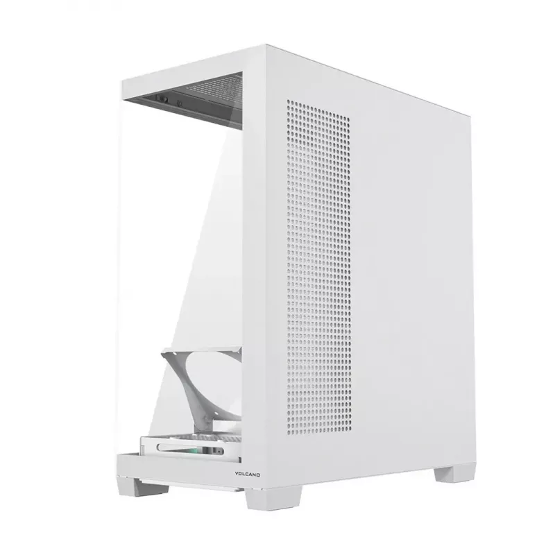 PC korpusas MODECOM VOLCANO STELLAR PLUS MIDI WHITE — Midi Tower, microATX, grūdintas stiklas, USB-C, palaiko GPU 420 mm