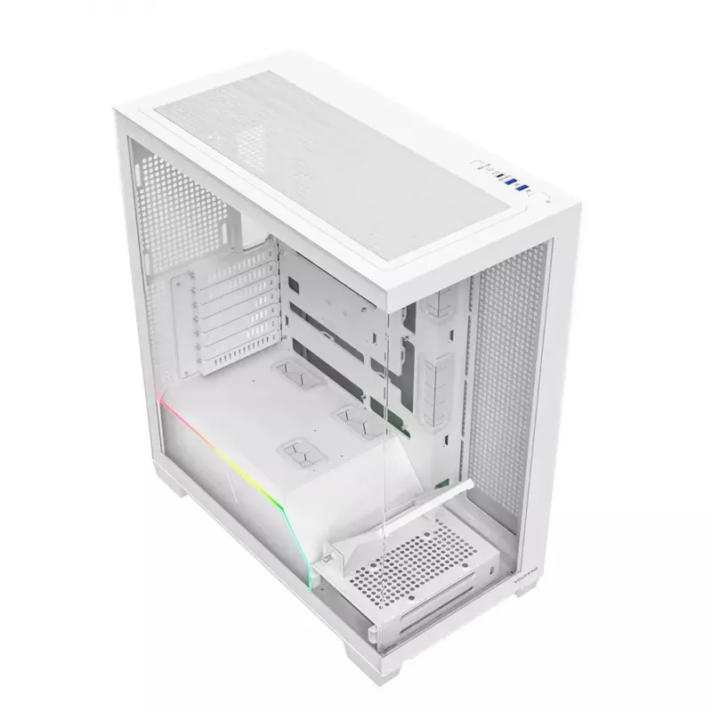 PC korpusas MODECOM VOLCANO STELLAR PLUS MIDI WHITE — Midi Tower, microATX, grūdintas stiklas, USB-C, palaiko GPU 420 mm