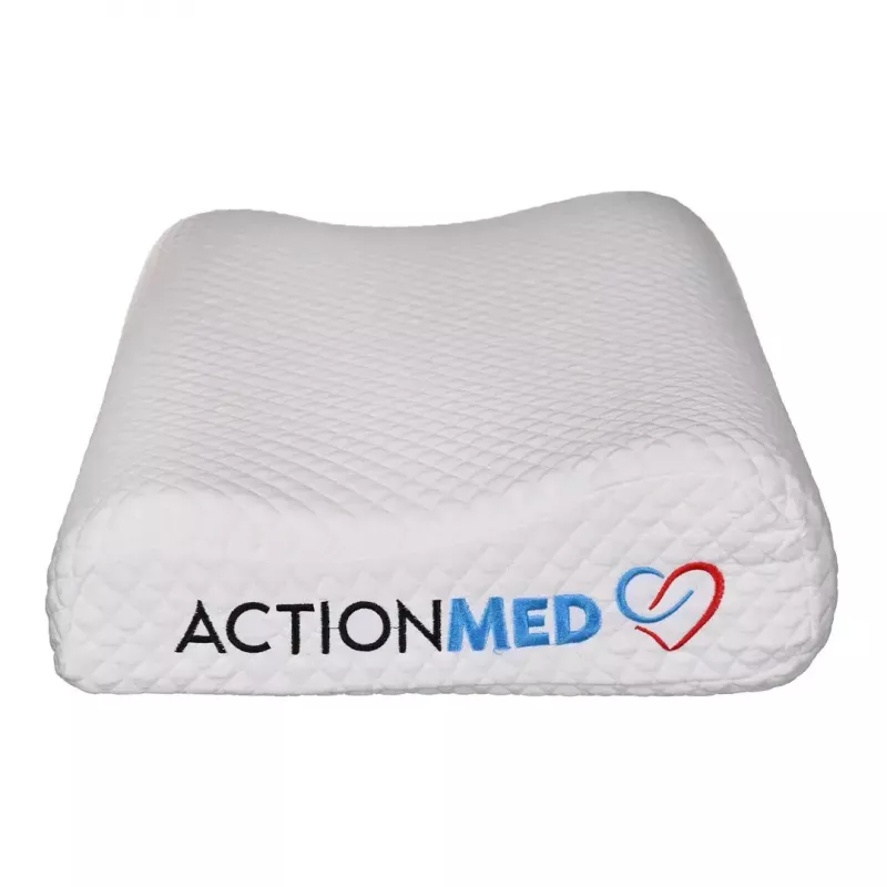 Ortopedinė kaklo pagalvė ActionMed CERVICAL MED PILLOW PO100AM — porolono užpildas, 550×360×120 mm, skalbiamas užvalkalas, balta