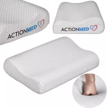 Ortopedinė kaklo pagalvė ActionMed CERVICAL MED PILLOW PO100AM — porolono užpildas, 550×360×120 mm, skalbiamas užvalkalas, balta