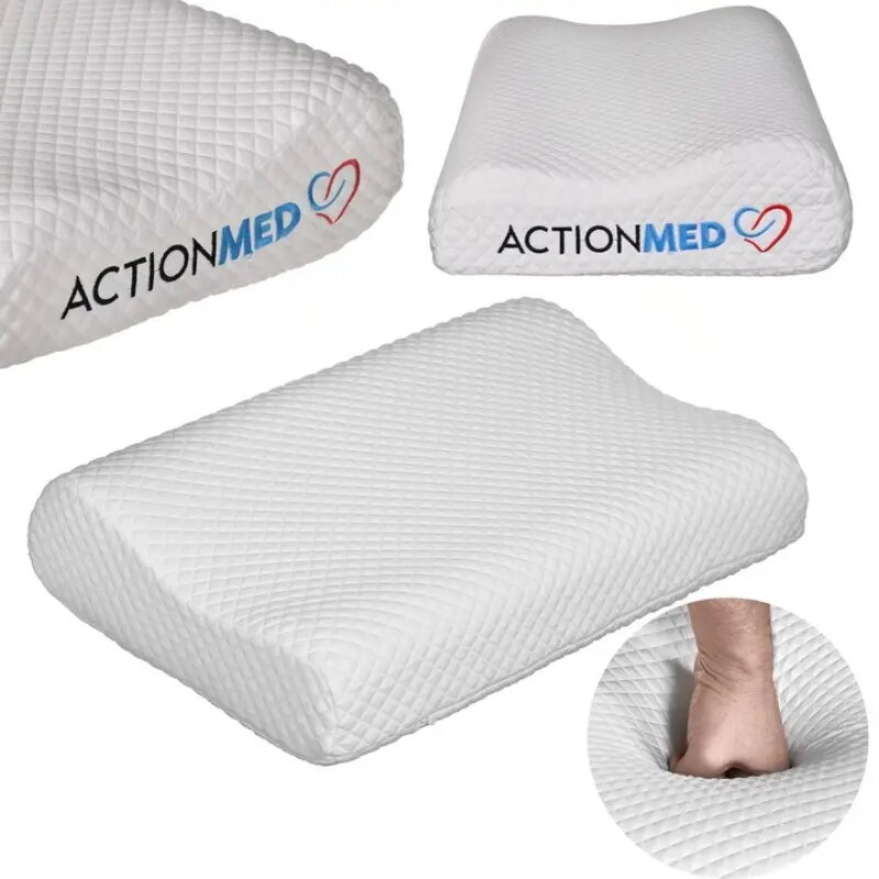 Ortopedinė kaklo pagalvė ActionMed CERVICAL MED PILLOW PO100AM — porolono užpildas, 550×360×120 mm, skalbiamas užvalkalas, balta