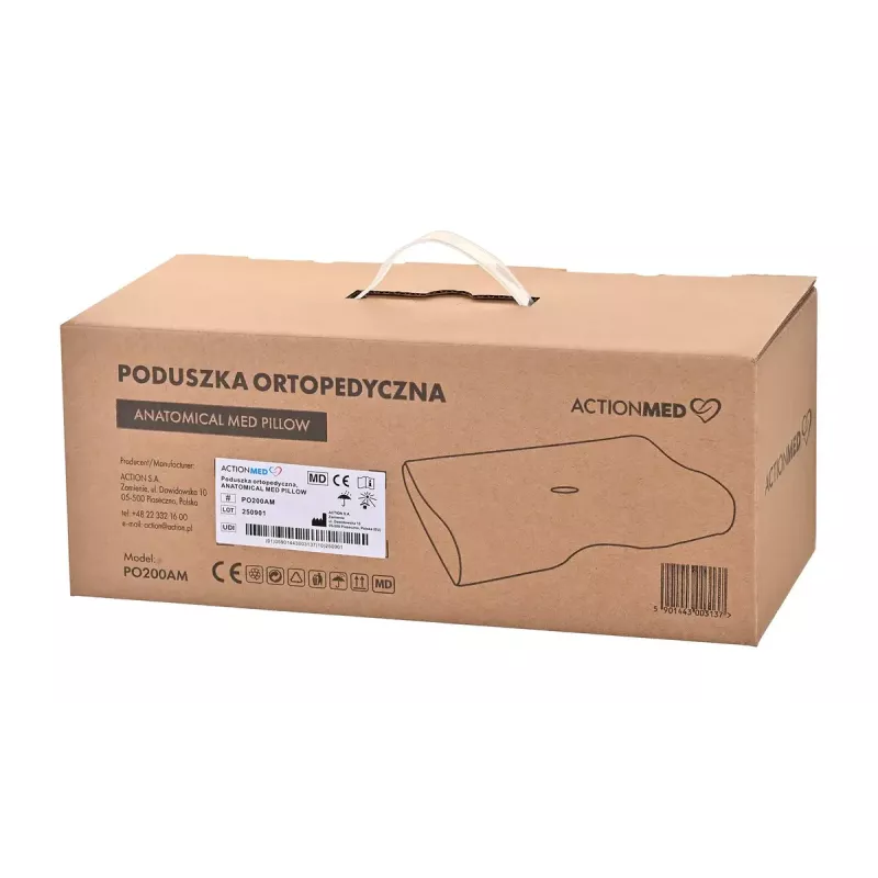 Ortopedinė pagalvė ActionMed PO200AM — anatominė putplasčio pagalvė galvai ir kaklui, 590×350 mm, maks. aukštis 11 cm, nuimamas užvalkalas