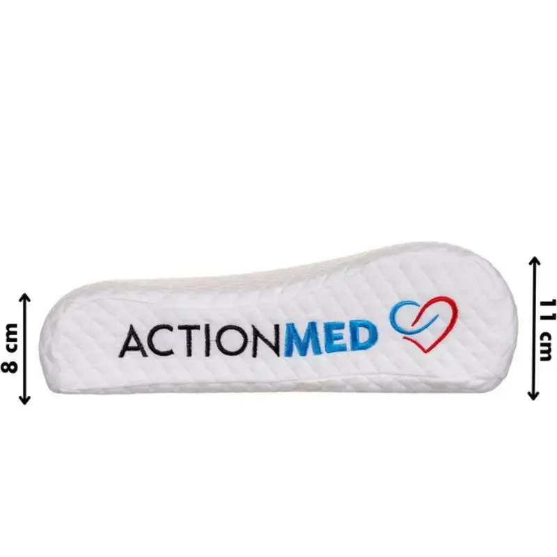 Ortopedinė pagalvė ActionMed PO200AM — anatominė putplasčio pagalvė galvai ir kaklui, 590×350 mm, maks. aukštis 11 cm, nuimamas užvalkalas