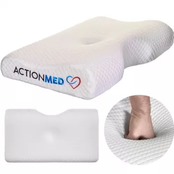 Ortopedinė pagalvė ActionMed PO200AM — anatominė putplasčio pagalvė galvai ir kaklui, 590×350 mm, maks. aukštis 11 cm, nuimamas užvalkalas