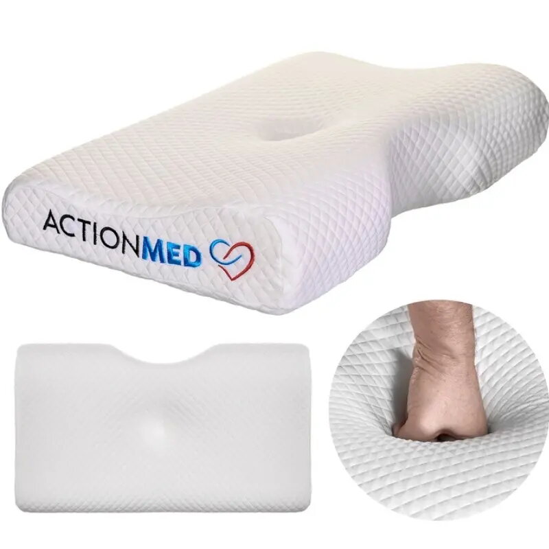 Ortopedinė pagalvė ActionMed PO200AM — anatominė putplasčio pagalvė galvai ir kaklui, 590×350 mm, maks. aukštis 11 cm, nuimamas užvalkalas