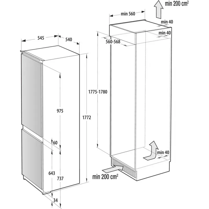 Gorenje NRKI517E41 Įmontuojamas 252 L Baltas