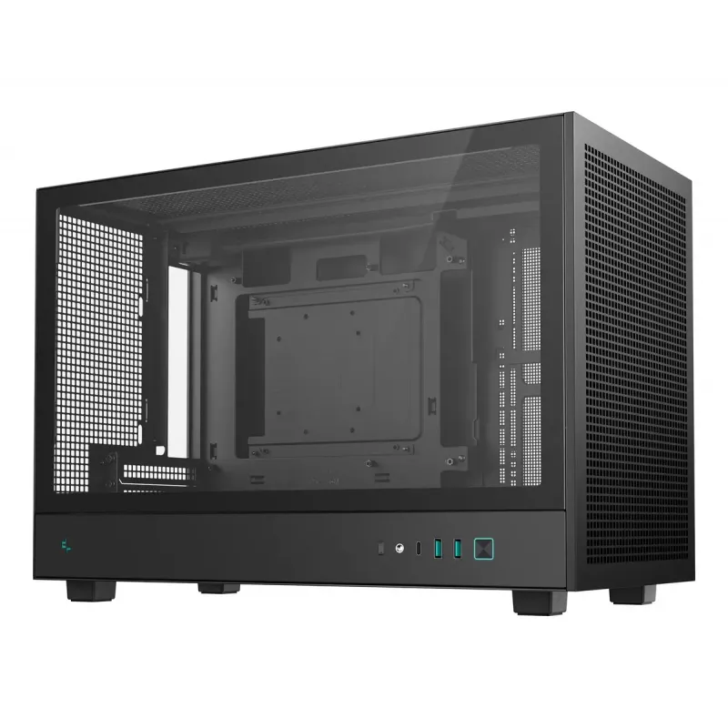 PC korpusas DeepCool CH260 Micro Tower Juoda — Micro-ATX/Mini-ITX, grūdintas stiklas, USB-C, maks. GPU 413 mm