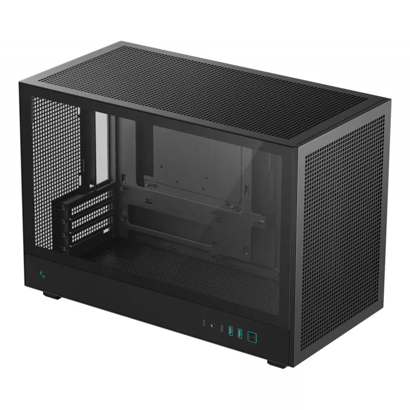 PC korpusas DeepCool CH260 Micro Tower Juoda — Micro-ATX/Mini-ITX, grūdintas stiklas, USB-C, maks. GPU 413 mm