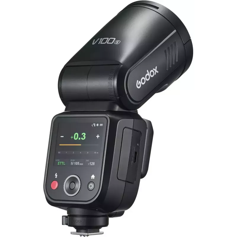 “Flash Godox V100”, skirta “Sony” – nešiojama 100 Ws kameros blykstė, įmontuota įkraunama baterija