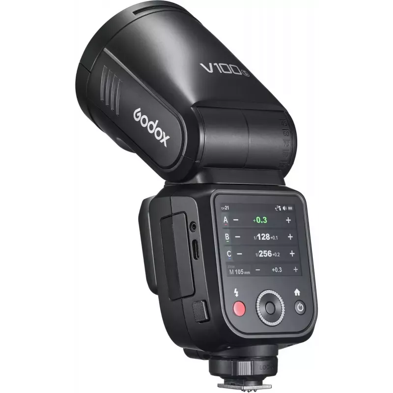 “Flash Godox V100”, skirta “Sony” – nešiojama 100 Ws kameros blykstė, įmontuota įkraunama baterija