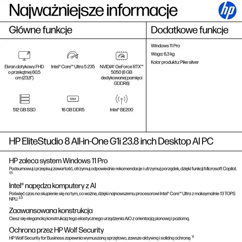 „All-in-One“ kompiuteris HP EliteStudio 8 AiO G1i Ultra 5 23,8 col. FHD jutiklinis IPS 16GB DDR5 512GB SSD „Win11 Pro“