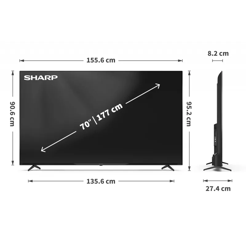 Sharp 70HP5265E TV 177,8 cm (70 colių) 4K Ultra HD išmanusis televizorius Wi-Fi juodas