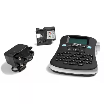 DYMO LabelManager 210D+ nešiojamojo etikečių gamintojo rinkinys | QWERTY klaviatūra | su 12 mm juoda ant balto D1 etikečių juostele ir nešiojimo dėklu