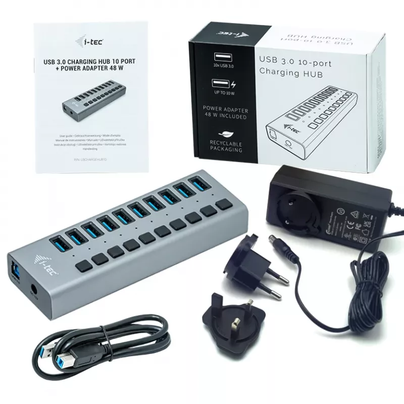 i-tec USB 3.0 įkrovimo šakotuvas 10 prievadų + maitinimo adapteris 48 W