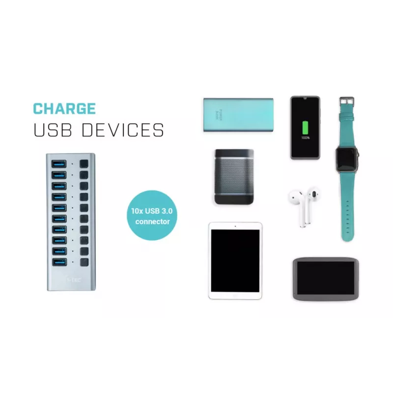 i-tec USB 3.0 įkrovimo šakotuvas 10 prievadų + maitinimo adapteris 48 W