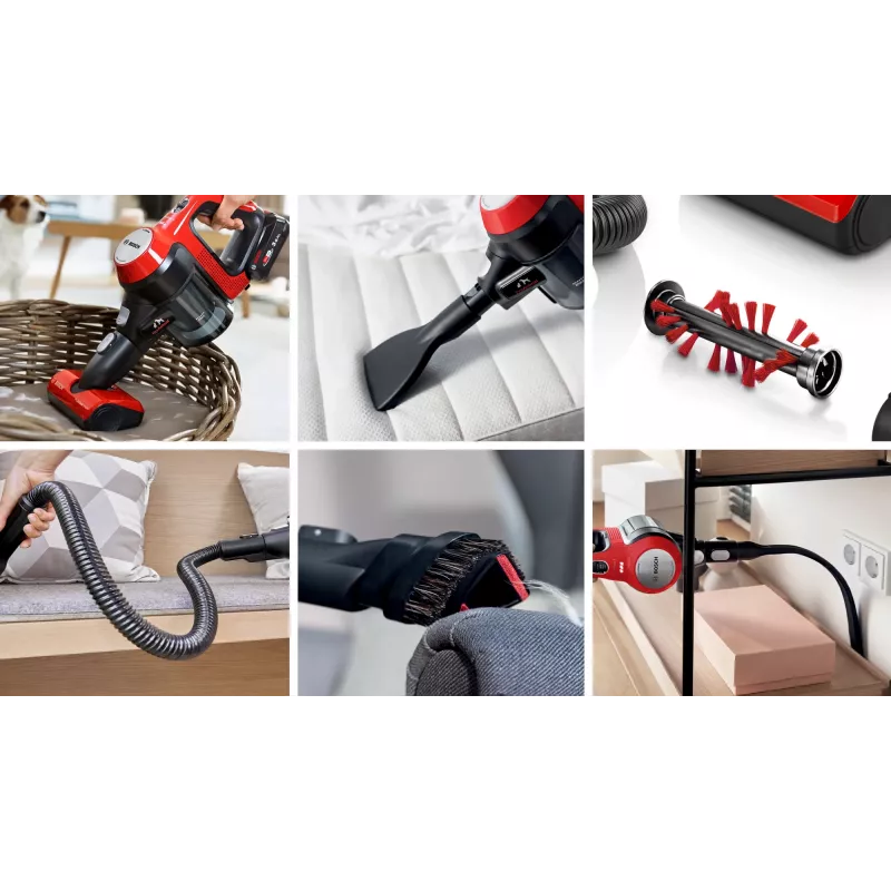 Bosch BCS711PET belaidis dulkių siurblys/elektrinė šluota Baterija Sausas Be maišelio 0,3 L Juoda, Raudona 3 Ah