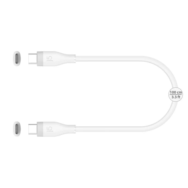 USB-C į USB-C įkrovimo/duomenų kabelis j5create JUCX17W, 60 W, skystas silikonas, 1,8 m, baltas