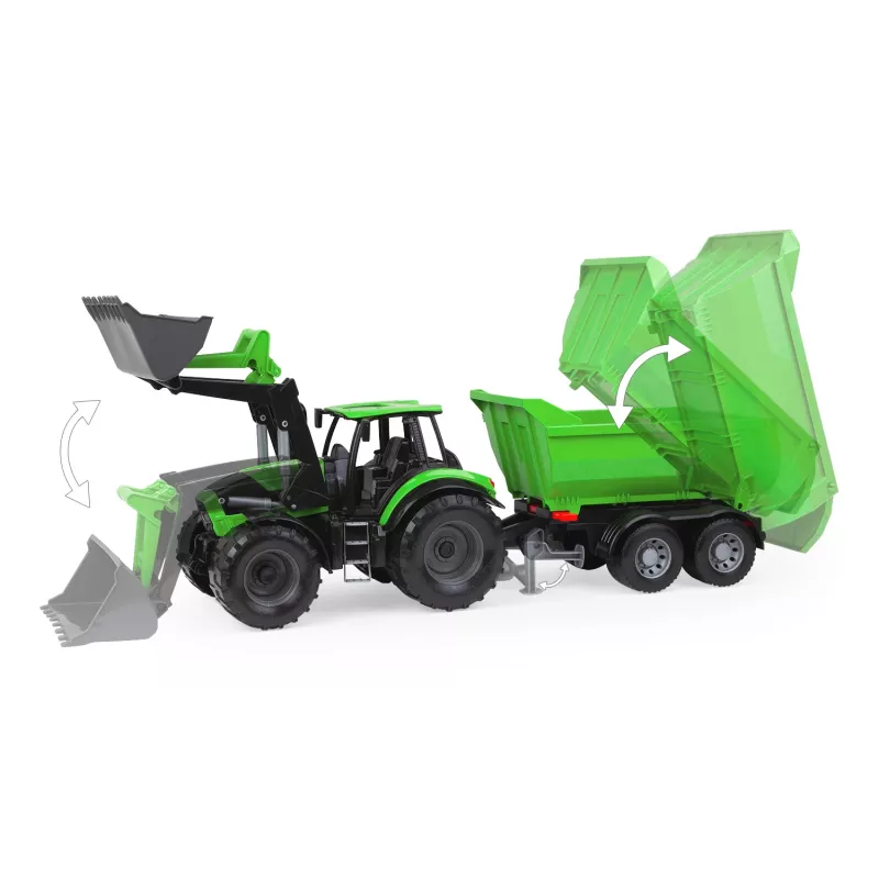 Mechaninis žaislinis traktorius Lena Deutz-Fahr Worxx, 74 cm ilgio, su nuimama priekaba
