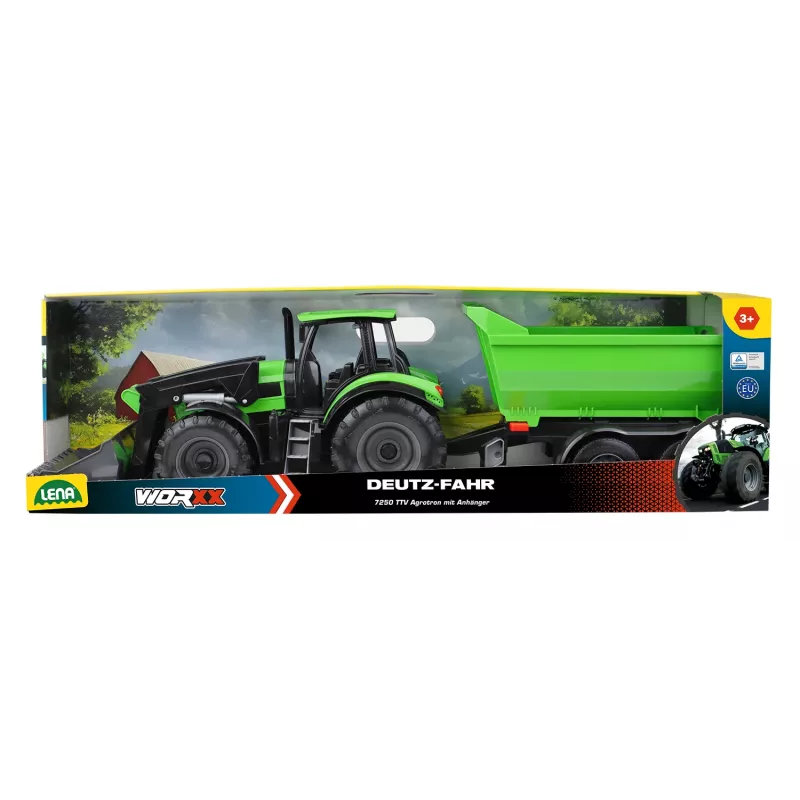 Mechaninis žaislinis traktorius Lena Deutz-Fahr Worxx, 74 cm ilgio, su nuimama priekaba