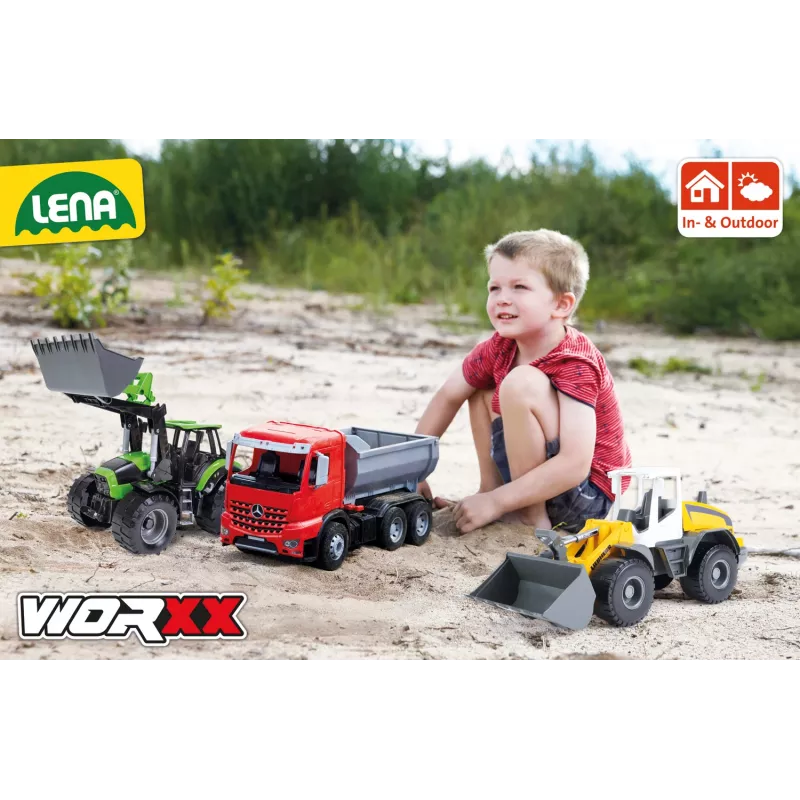 Mechaninis žaislinis traktorius Lena Deutz-Fahr Worxx, 74 cm ilgio, su nuimama priekaba