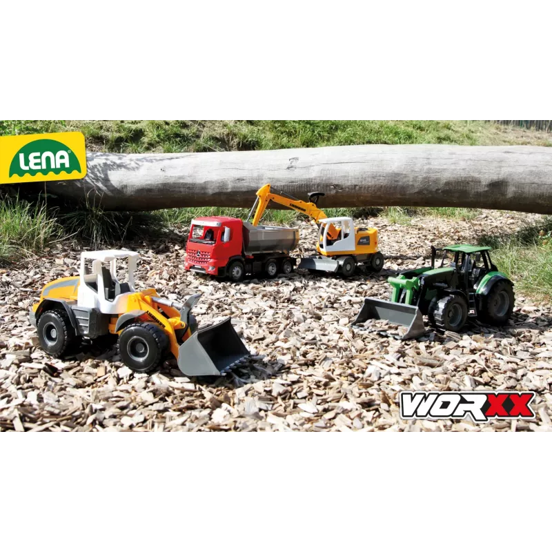 Mechaninis žaislinis traktorius Lena Deutz-Fahr Worxx, 74 cm ilgio, su nuimama priekaba