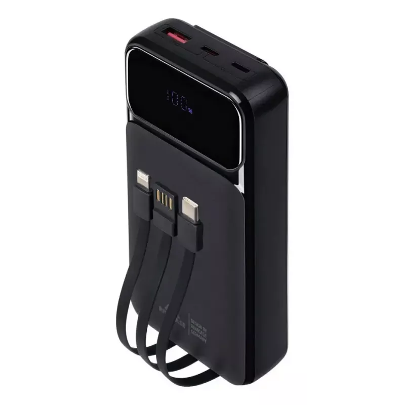 Nešiojama išorinė baterija Rivacase VA2221 — 20000 mAh LiPo, PD 3.0 ir QC 3.0, 3 prievadai (1×A, 2×C), 22,5 W išvestis