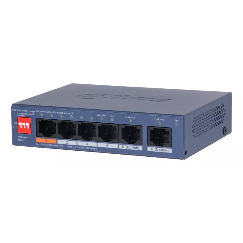 Dahua Technology CS4006-4ET2GT-60 tinklo komutatorius valdomas L2 Gigabit Ethernet (10/100/1000) Power over Ethernet (PoE) mėlynas